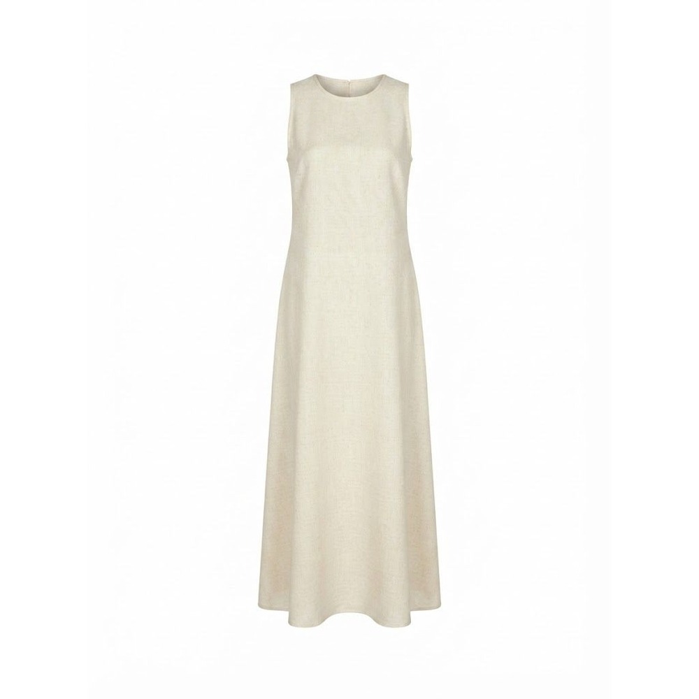 Vintage Positive Attitude Dress Women 8 Cream Linen Blend Maxi 90s Minimalist